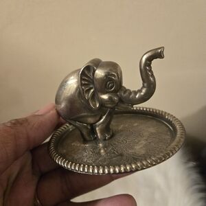 Vintage Silver-Plated Elephant   Ring Holder Jewelry Trunk up Made in Hong Kong